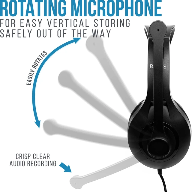 Alt view image 3 of 6 - Classroom Headphones with Microphone Bulk 10 Pack (Black, 3.5mm) Durable Everyday Student Use, Headsets with Mic, Adjustable Fit All-Day Comfort, Clear Voice, Easy Clean, K-12 School Testing
