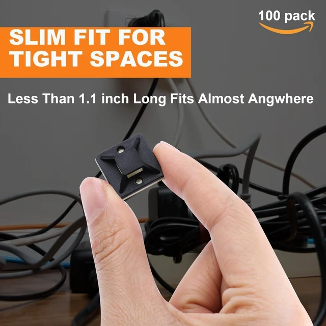 Alt view image 3 of 7 - 100 Pack 1.1 inch Zip Tie Adhesive Mounts Self Adhesive Cable Tie Base Holders with Multi-Purpose Tie wire clips with screw hole,Anchor stick on wire holder with 8 inch zip tiesWhite