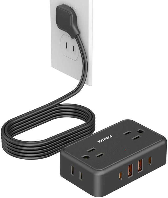 Main image of 2 Prong Power Strip, 4AC&2A2C, 6 FT Two Prong Extension Cord for Old House 900 Joules, 1625W/13A, Flat Plug, 1.62in Wide Spaced, Black, 2 Prong to 3 Prong Outlet Adapter for Non-Grounded Outlet