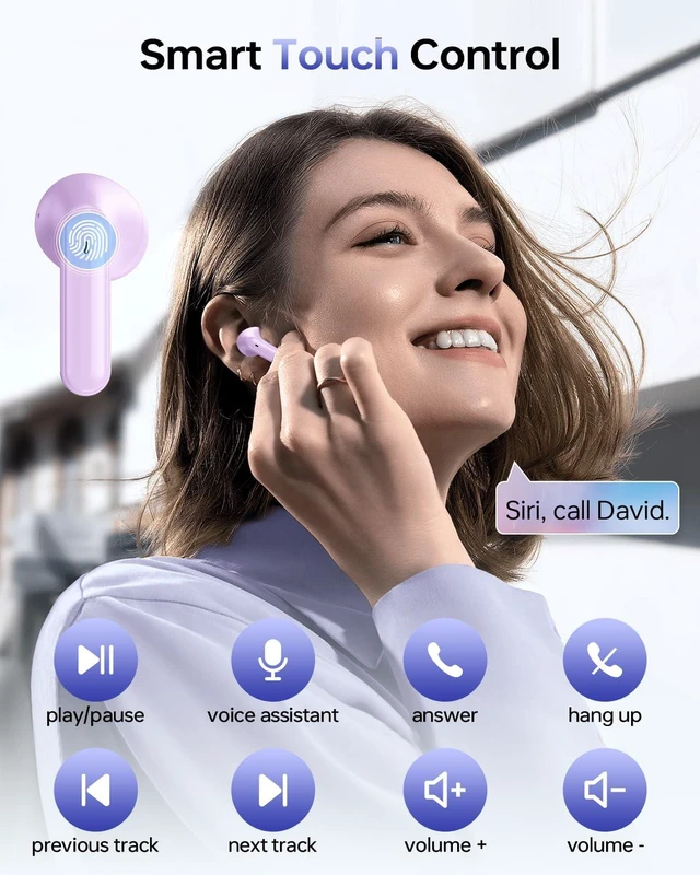Alt view image 3 of 6 - Wireless Earbuds Bluetooth 5.3 Ear Buds Headphones, 40Hrs Playback Stereo Sound, LED Display, IPX7 Waterproof, Compact In-ear Earphones with Mic for Phone Tablet Laptop Sport, Mauve