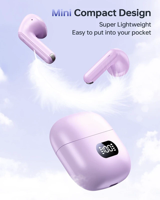 Alt view image 6 of 6 - Wireless Earbuds Bluetooth 5.3 Ear Buds Headphones, 40Hrs Playback Stereo Sound, LED Display, IPX7 Waterproof, Compact In-ear Earphones with Mic for Phone Tablet Laptop Sport, Mauve