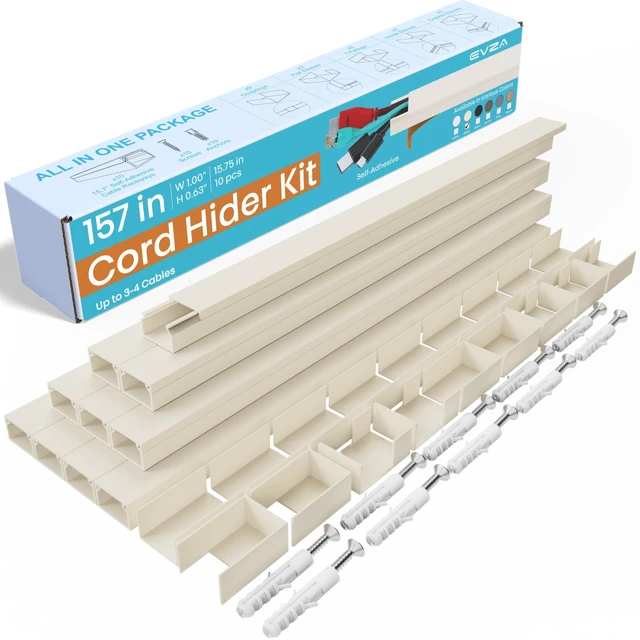 Main image of Beige Cord Cover Wire Hiders - 157in Cord Hider Wall Mounted TV, Cable Cover Wall Wire Hider for Cords, Hide Wires Along Wall, Cord Concealer Cable Channel, Cable Raceway, Wire Molding for Wall