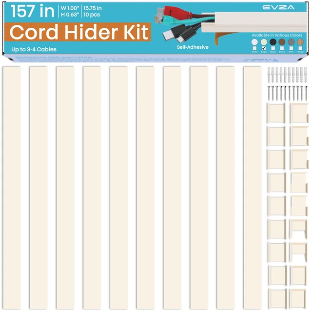 Alt view image 2 of 7 - Beige Cord Cover Wire Hiders - 157in Cord Hider Wall Mounted TV, Cable Cover Wall Wire Hider for Cords, Hide Wires Along Wall, Cord Concealer Cable Channel, Cable Raceway, Wire Molding for Wall