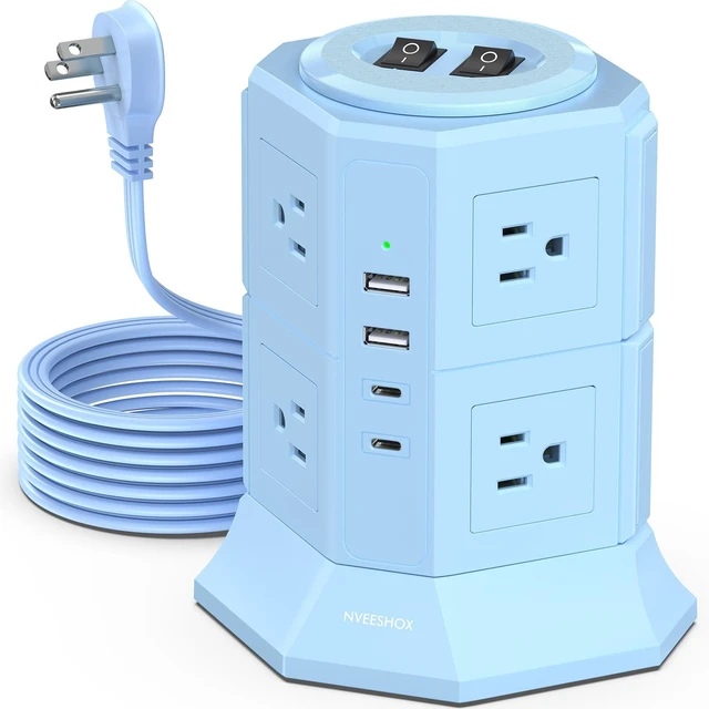 Main image of Surge Protector Power Strip Tower with 8 AC Outlets 4 USB Ports(2 Type C) 6.5 FT Ultra Flat Extension Cord with Multiple Outlets, Charging Station with Surge Protection for Family, Office, Dorm