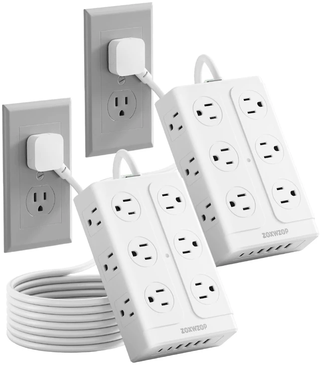 Main image of Surge Protector Power Strip 6FT Flat Plug 12 Outlets with 6 USB Ports 2 Pack 6FT Power Strip Flat Plug Extension Cord, 12 AC(1850W/15A/14AWG) &6 USB (2 USB C)Multiple Outlets,ETL Listed