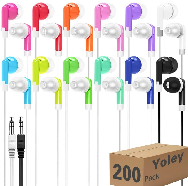 Main image of 200 Packs Classroom Earbuds Bulk Headphones for Kids School Students Children, Wholesale Class Set Durable Earphones, Individually Bagged (200 Mixed)
