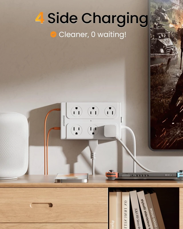 Alt view image 4 of 7 - Surge Protector Power Strip 10FT Flat Plug 12 Outlets with 6 USB Ports 10FT Power Strip Flat Plug Extension Cord, 12 Outlets(1850W/15A/14AWG) &6 USB (2 USB C)Multiple Outlets,ETL Listed