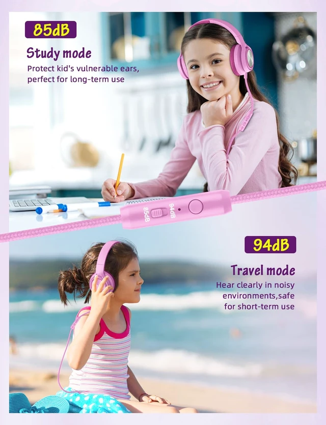 Alt view image 4 of 6 - Kids Headphones with Microphone, Wired Over Ear Headsets with Limited Volume 85dB/ 94dB for Boys Girls Teens Children Online School/Travel/iPad/Tablet/Cellphone