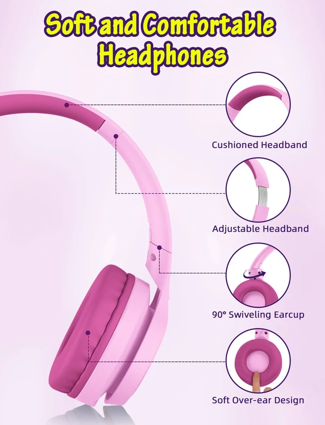 Alt view image 5 of 6 - Kids Headphones with Microphone, Wired Over Ear Headsets with Limited Volume 85dB/ 94dB for Boys Girls Teens Children Online School/Travel/iPad/Tablet/Cellphone