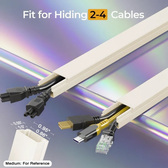 Alt view image 2 of 7 - 113.4in Cord Hider Kit, Cord Covers for 2-4 Wires on Wall, Self-Adhesive Cable Hider Wire Covers for Cords on Wall, Paintable Cord Hider for Walls Mount Tv, Cable Cover Raceway, W0.95 H0.55in, Beige