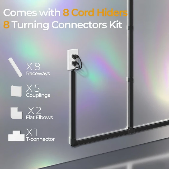 Alt view image 4 of 7 - 113.4in Cord Hider Kit, Cord Covers for 2-4 Wires on Wall, Self-Adhesive Cable Hider Wire Covers for Cords on Wall, Easy Set-up Cord Hider for Walls Mount Tv, Cable Cover Raceway, W0.95 H0.55in, Black