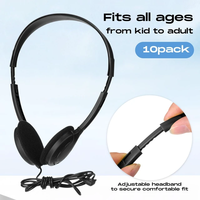 Alt view image 2 of 7 - 30 Pack Over Ear Headphones Corded Bulk Set 3.5mm,Black On Ear Headsets Adjustable Earphones with Cord for Library Computer Lab Online Lesson Group Testing