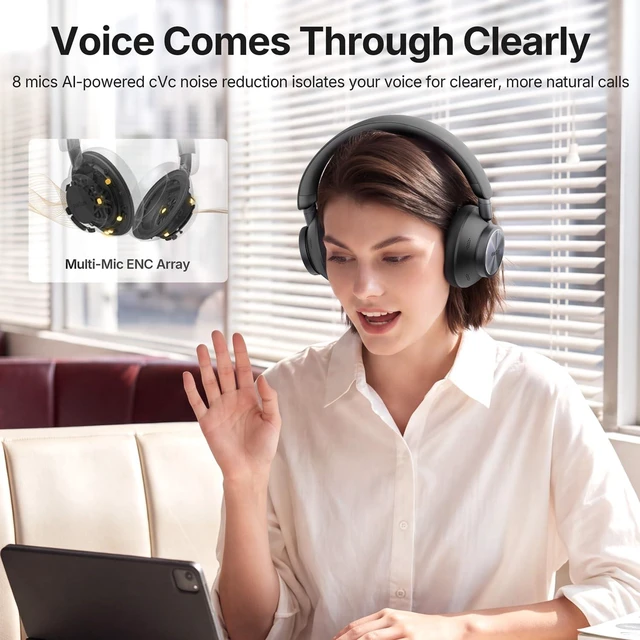 Alt view image 4 of 7 - Wave Pro X Hybrid ANC Wireless Over Ear Headphones, aptX Lossless Active Noise Cancelling, LDAC Hi-Res, 8 Mics AI Call, 90H Playtime, Dual Drivers, App EQ, Comfort Fit, Bluetooth 6.0 Headset