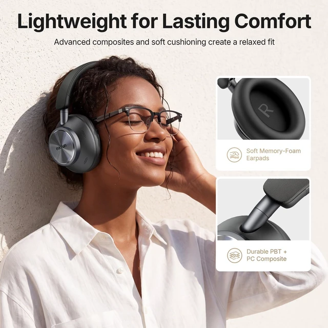 Alt view image 5 of 7 - Wave Pro X Hybrid ANC Wireless Over Ear Headphones, aptX Lossless Active Noise Cancelling, LDAC Hi-Res, 8 Mics AI Call, 90H Playtime, Dual Drivers, App EQ, Comfort Fit, Bluetooth 6.0 Headset