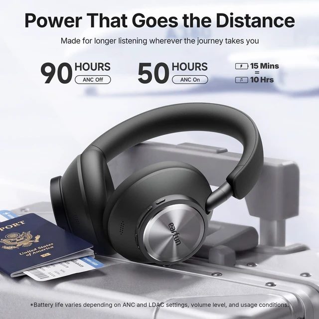 Alt view image 6 of 7 - Wave Pro X Hybrid ANC Wireless Over Ear Headphones, aptX Lossless Active Noise Cancelling, LDAC Hi-Res, 8 Mics AI Call, 90H Playtime, Dual Drivers, App EQ, Comfort Fit, Bluetooth 6.0 Headset