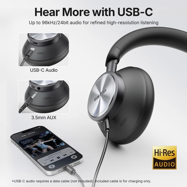 Alt view image 7 of 7 - Wave Pro X Hybrid ANC Wireless Over Ear Headphones, aptX Lossless Active Noise Cancelling, LDAC Hi-Res, 8 Mics AI Call, 90H Playtime, Dual Drivers, App EQ, Comfort Fit, Bluetooth 6.0 Headset