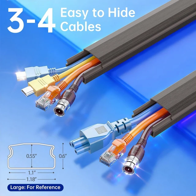 Alt view image 2 of 7 - Cord Hider, Large Cord Covers for 3-4 Wires on Wall, 85in Cable Hider, Easy Set up Wire Hiders Wire Covers for Cords on Wall, TV Cable Cover Raceway for Home & Office, W1.18 H0.67in, Darkwood