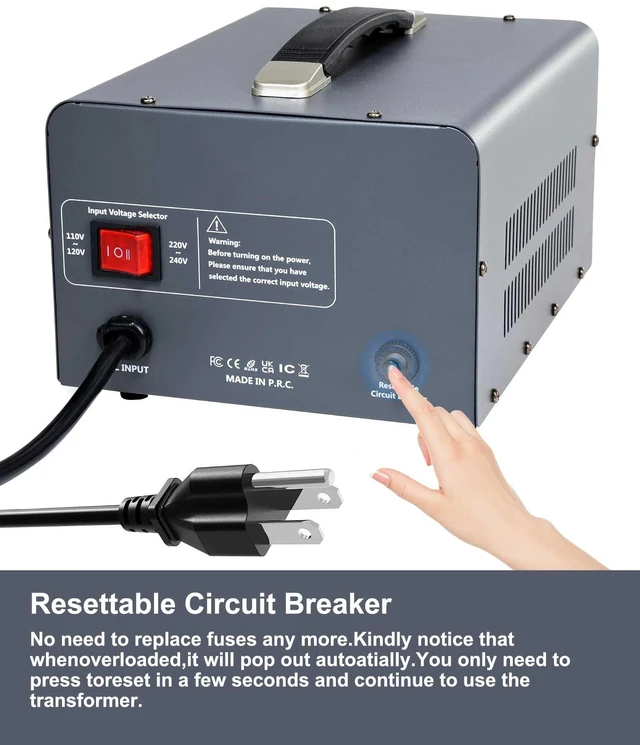 Alt view image 4 of 7 - 5000 Step Up/Down Transformer Converter 110/120Volt-220/240Volt US Power Cord,Circuit Breaker Protection (Grey)