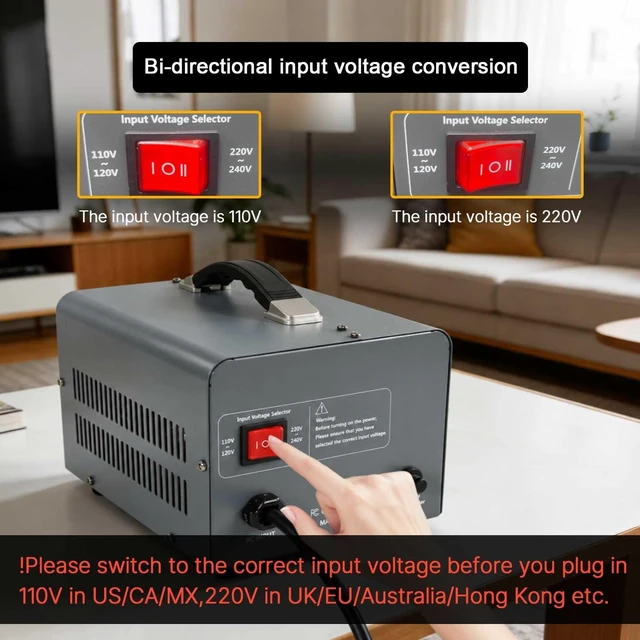 Alt view image 6 of 7 - 5000 Step Up/Down Transformer Converter 110/120Volt-220/240Volt US Power Cord,Circuit Breaker Protection (Grey)