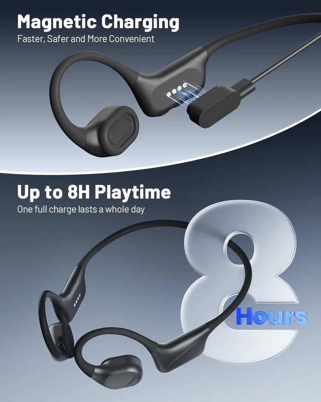 Alt view image 7 of 7 - Bone Conduction Headphones, Swimming Headphones with IPX8 Waterproof Bone-Air Conduction Dual Driver Deep Bass, Underwater MP3 Mode 32GB, 8H Playtime Bluetooth 6.0 Open Ear Headphones for Sports