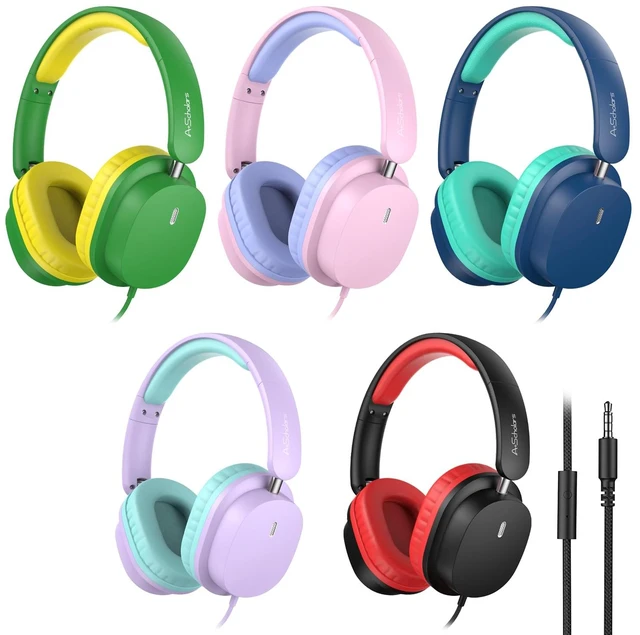 Main image of Kids Headphones Bulk 5 Pack for School, HD Mic Stereo Sound Over-Ear Headphones for Classroom, Comfortable Fit, Foldable, 3.5mm Jack Wired Headphones for Kids ipad Tablets Computer Travel