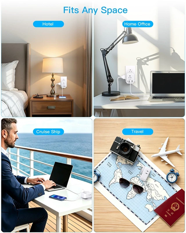 Alt view image 7 of 7 - Travel Cruise Ship Essentials, PD20W Multi Plug Wall Outlet Extender 4 Outlets 4 USB Ports (2 USB-C), Small Power Strip Non Surge Protector for Cruise Travel, Cruise Outlet Splitter Plug Adapter