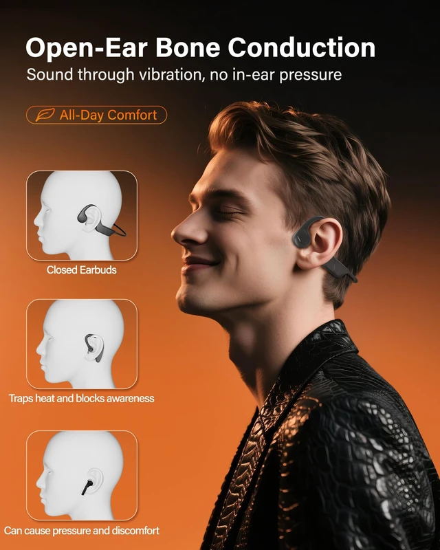 Alt view image 2 of 7 - New Bone Conduction Headphones Bluetooth 6.0 Open Ear Earbuds with Mic, Balanced Audio, Reduced Sound Leakage, IP54 Waterproof Secure Fit, Wireless Sports Headphones for Running, Workout & Cycling