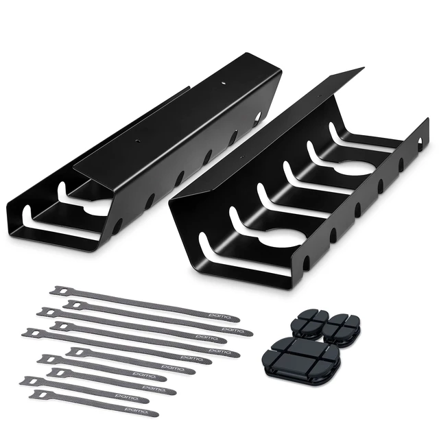 Alt view image 2 of 7 - Cable Management Under Desk, Set of 2 - Black Easy under-table mounting keeps cables organized, includes 10 cable ties for a clean and tidy office or home workspace