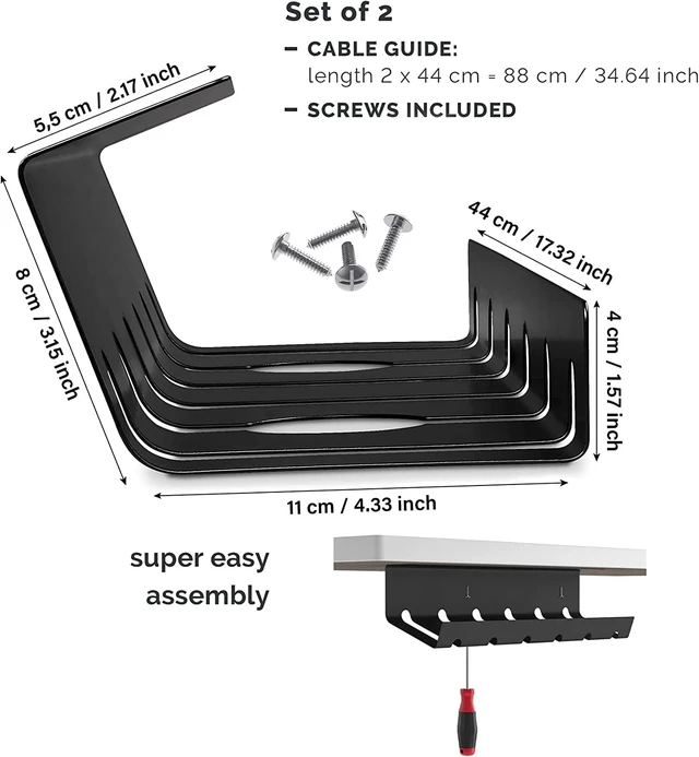 Alt view image 3 of 7 - Cable Management Under Desk, Set of 2 - Black Easy under-table mounting keeps cables organized, includes 10 cable ties for a clean and tidy office or home workspace