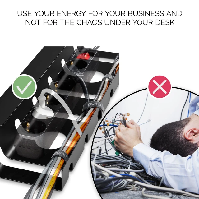 Alt view image 5 of 7 - Cable Management Under Desk, Set of 2 - Black Easy under-table mounting keeps cables organized, includes 10 cable ties for a clean and tidy office or home workspace