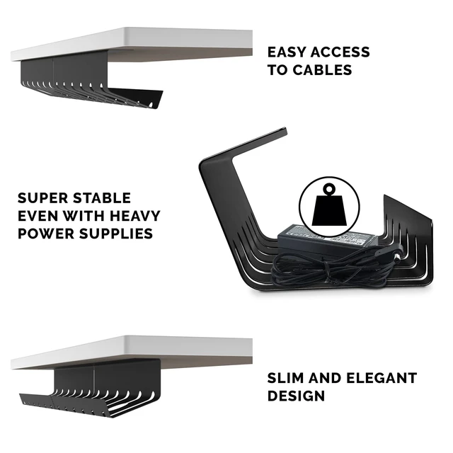 Alt view image 6 of 7 - Cable Management Under Desk, Set of 2 - Black Easy under-table mounting keeps cables organized, includes 10 cable ties for a clean and tidy office or home workspace