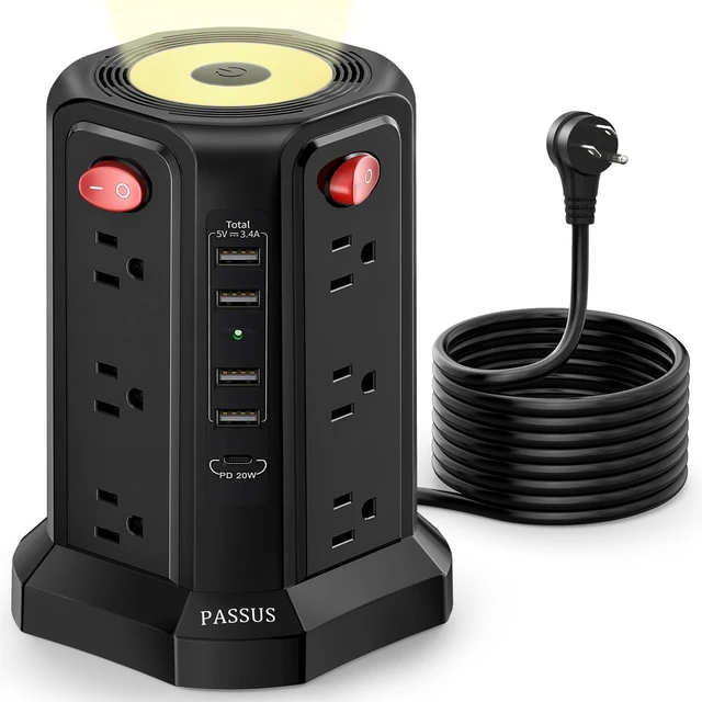 Main image of Surge Protector Power Strip with Night Light 10FT Cord 2nd Generation 10FT Extension Cord with Multiple Outlets for Home Office Dormroom Essentials Black