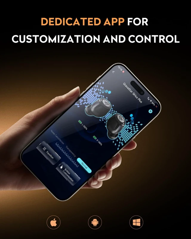 Alt view image 6 of 7 - Sirius Plus ANC True Wireless Noise Cancelling Bluetooth Earbuds 28H Playtime, Bluetooth 5.3, Hybrid Dual-Feed ANC, 10mm Drivers, Transparent Mode, ENC Calls, IPX4, App for iOS & Android