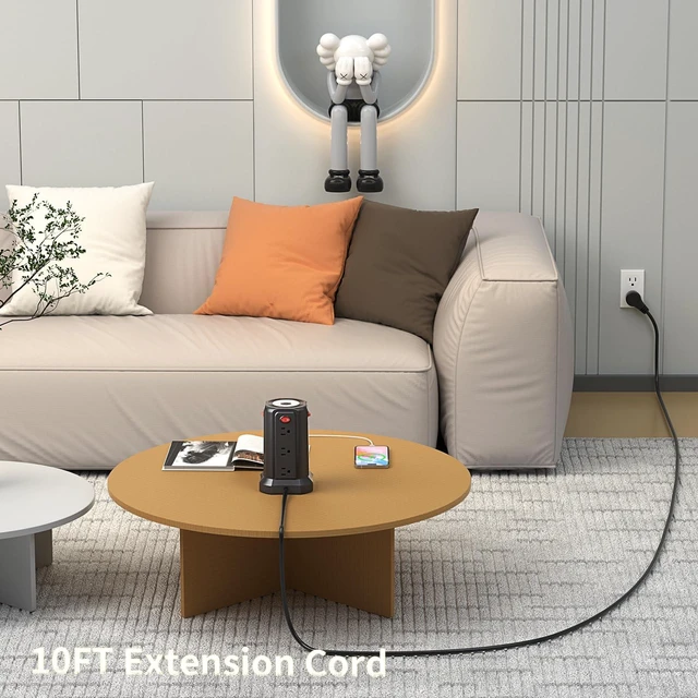 Alt view image 5 of 7 - Surge Protector Power Strip 10 FT Cord, PD 20W USB C Power Tower with Night Light, Extension Cord with Multiple Outlets, Desk Charging Station for Home Office Essentials