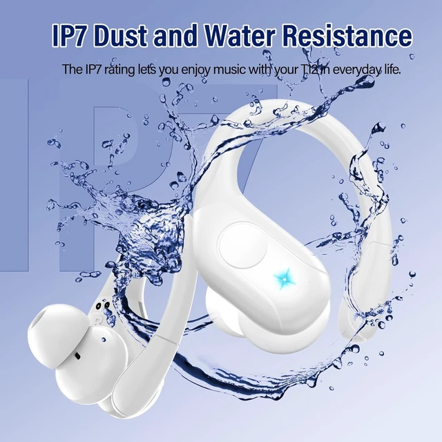 Alt view image 7 of 7 - Wireless Earbuds Bluetooth 5.4 Headphones 75H Stereo Deep Bass Sports Over Ear Buds with Earhooks, LED Display Bluetooth Earbuds with 4 ENC Mic, IP7 Waterproof Earphone for Running, Ivory