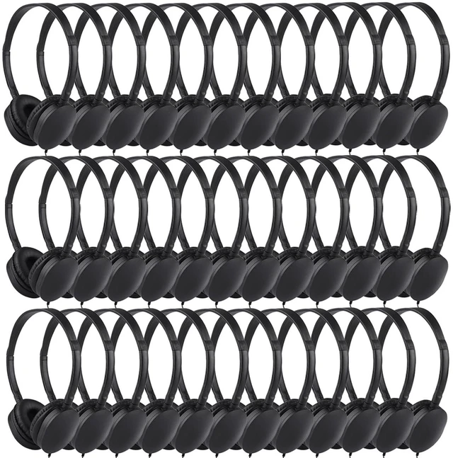 Main image of Bulk Headphones for Classroom 50 Pack, Wholesale Wired School Headphones for Kids Students ChildrenPU102,50 Black