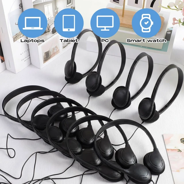 Alt view image 6 of 7 - 30 Pack Over Ear Headphones Corded Bulk Set 3.5mm,Black On Ear Headsets Adjustable Earphones with Cord for Library Computer Lab Online Lesson Group Testing
