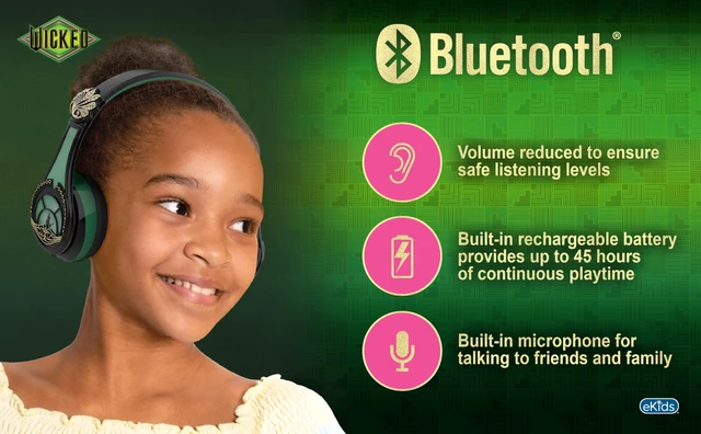 Alt view image 2 of 7 - Wicked Elphaba Bluetooth Headphones for Kids, Wireless Headphones for School, Home, or Travel (Wicked Elphaba)