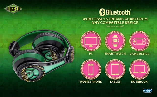 Alt view image 7 of 7 - Wicked Elphaba Bluetooth Headphones for Kids, Wireless Headphones for School, Home, or Travel (Wicked Elphaba)