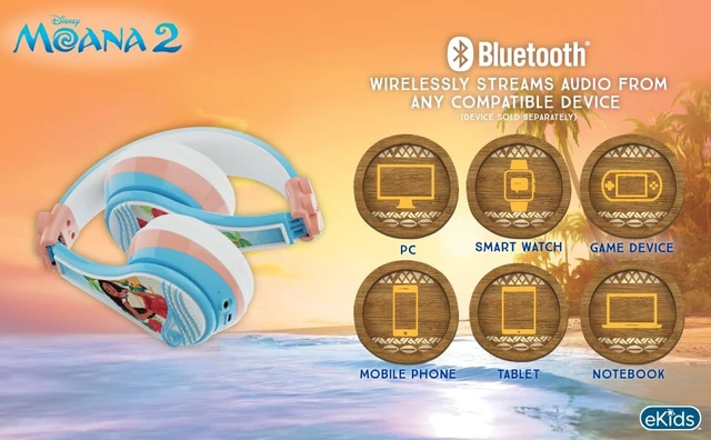 Alt view image 7 of 7 - Disney Moana 2 Bluetooth Headphones for Kids Wireless Headphones for School Volume Reduced and Built-in Microphone