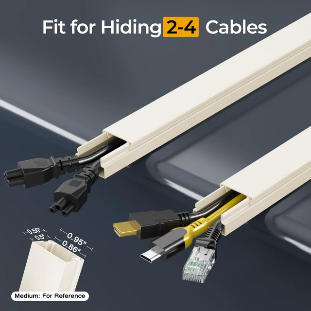 Alt view image 2 of 7 - Cord Hider Kit, 113.4in Cord Covers for 2-4 Wires on Wall, Self-Adhesive Cable Hider Wire Covers for Cords on Wall, Paintable Cable Cover Raceway, Cord Hider for Walls Mount Tv, W0.95 H0.55in, Beige
