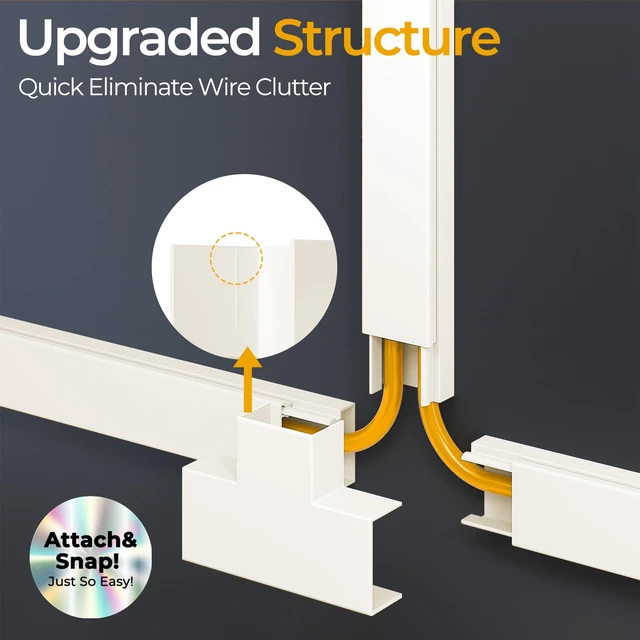 Alt view image 5 of 7 - Cord Hider Kit, 113.4in Cord Covers for 2-4 Wires on Wall, Self-Adhesive Cable Hider Wire Covers for Cords on Wall, Paintable Cable Cover Raceway, Cord Hider for Walls Mount Tv, W0.95 H0.55in, Beige