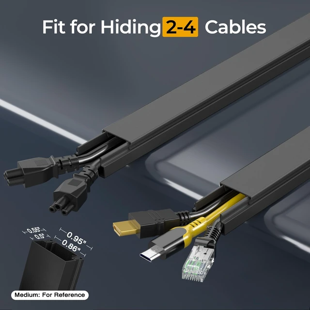 Alt view image 2 of 7 - Cord Hider Kit, 113.4in Cord Covers for 2-4 Wires on Wall, Self-Adhesive Cable Hider Wire Covers for Cords on Wall, Paintable Cable Cover Raceway, Cord Hider for Walls Mount Tv, W0.95 H0.55in, Black