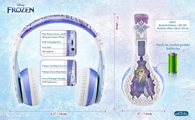 Alt view image 4 of 7 - Disney Frozen 2 Bluetooth Headphones with Microphone, Volume Reduced to Protect Hearing, Adjustable Wireless Headphones for School Home Travel, for Fans of Anna and Elsa