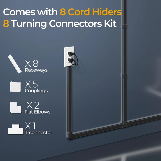 Alt view image 4 of 7 - Cord Hider Kit, 113.4in Cord Covers for 2-4 Wires on Wall, Self-Adhesive Cable Hider Wire Covers for Cords on Wall, Paintable Cable Cover Raceway, Cord Hider for Walls Mount Tv, W0.95 H0.55in, Black