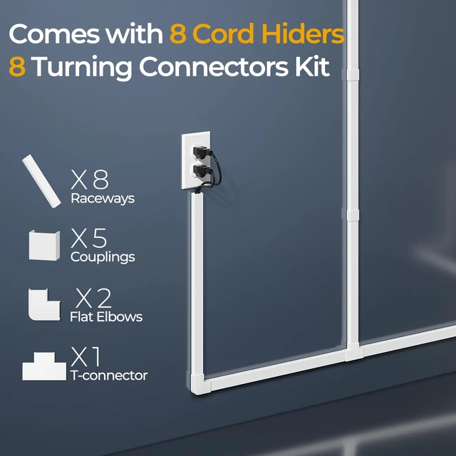 Alt view image 5 of 7 - Cord Hider Kit, 113.4in Cord Covers for 2-4 Wires on Wall, Self-Adhesive Cable Hider Wire Covers for Cords on Wall, Paintable Cable Cover Raceway, Cord Hider for Walls Mount Tv, W0.95 H0.55in, White