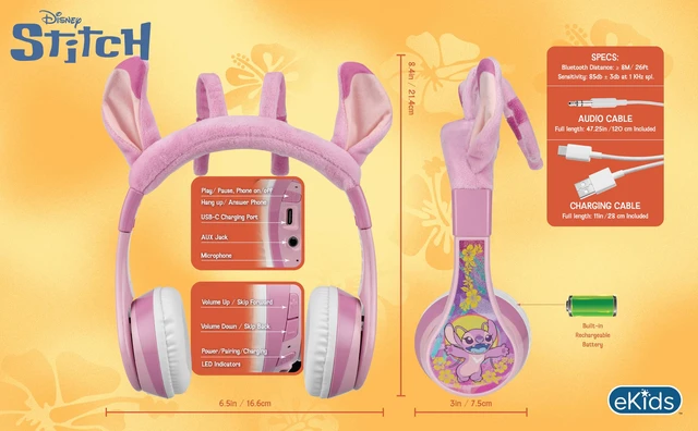 Alt view image 6 of 7 - Disney Stitch Angel Bluetooth Headphones for Kids, Wireless Headphones