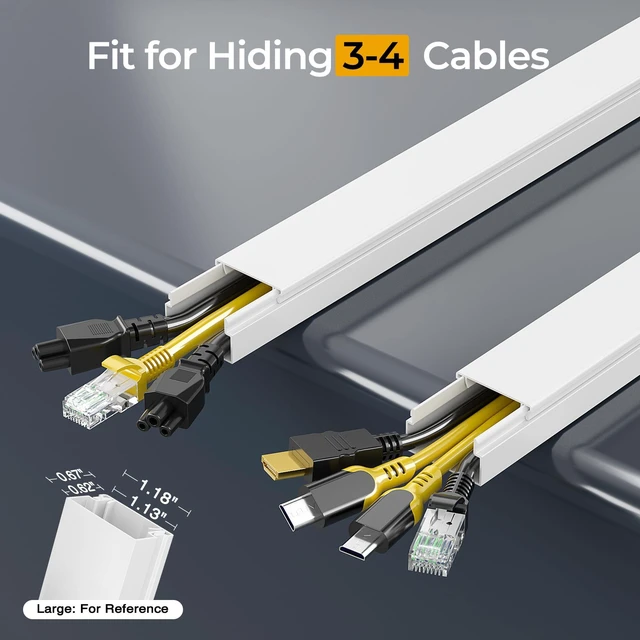 Alt view image 2 of 7 - 56.7in Cable Hider Cord Hider, Wire Covers for 3-4 Cords on Wall, Premium Cord Covers for Wires on Wall, Easy Set-up Wire Hider to Hide Tv Wires, Lamp, Speaker Cords, W1.18 H0.6in, White
