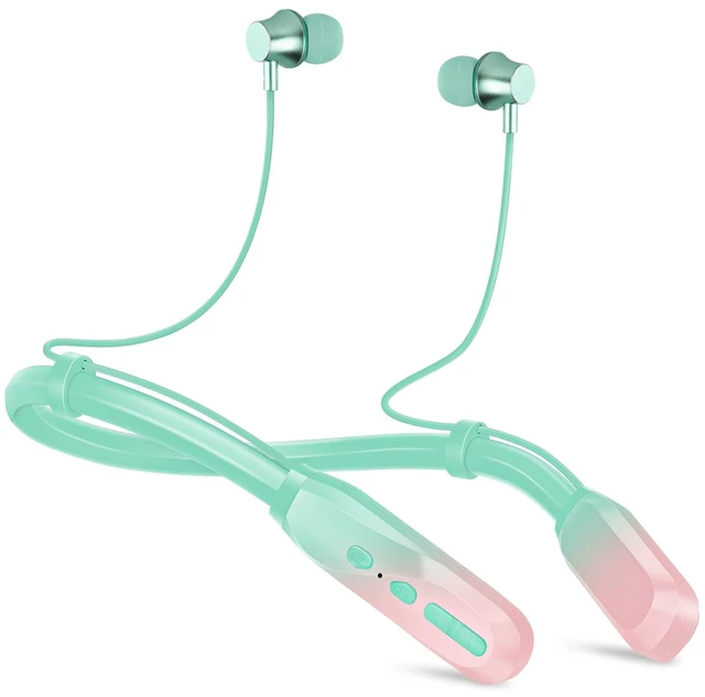 Main image of Neckband Bluetooth Headphones, 200H Extra Long Playtime Wireless Stereo Neckband Earbuds with Microphone, Waterproof Balanced Armature Drivers in Ear Headset for Sports/Workout (Pink Green)
