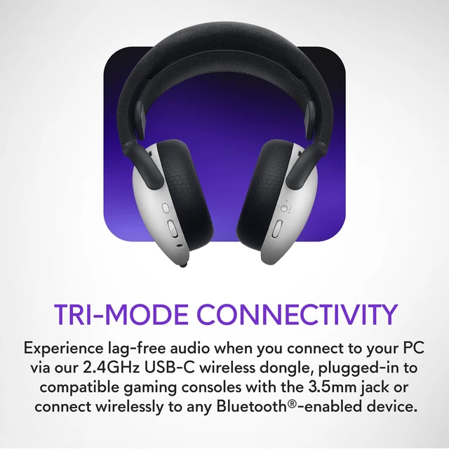Alt view image 7 of 7 - Wireless Gaming Headset AW725H Bluetooth / 2.4GHz, Hi-Res Audio, Dolby Atmos, RGB Lighting, Lunar Light